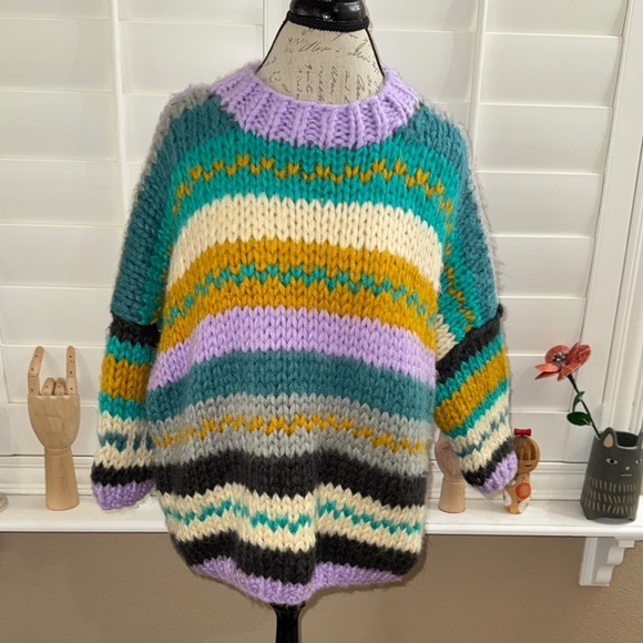 TOV Holy Multicolor Chunky Knit Striped Sweater - Picture 1 of 12